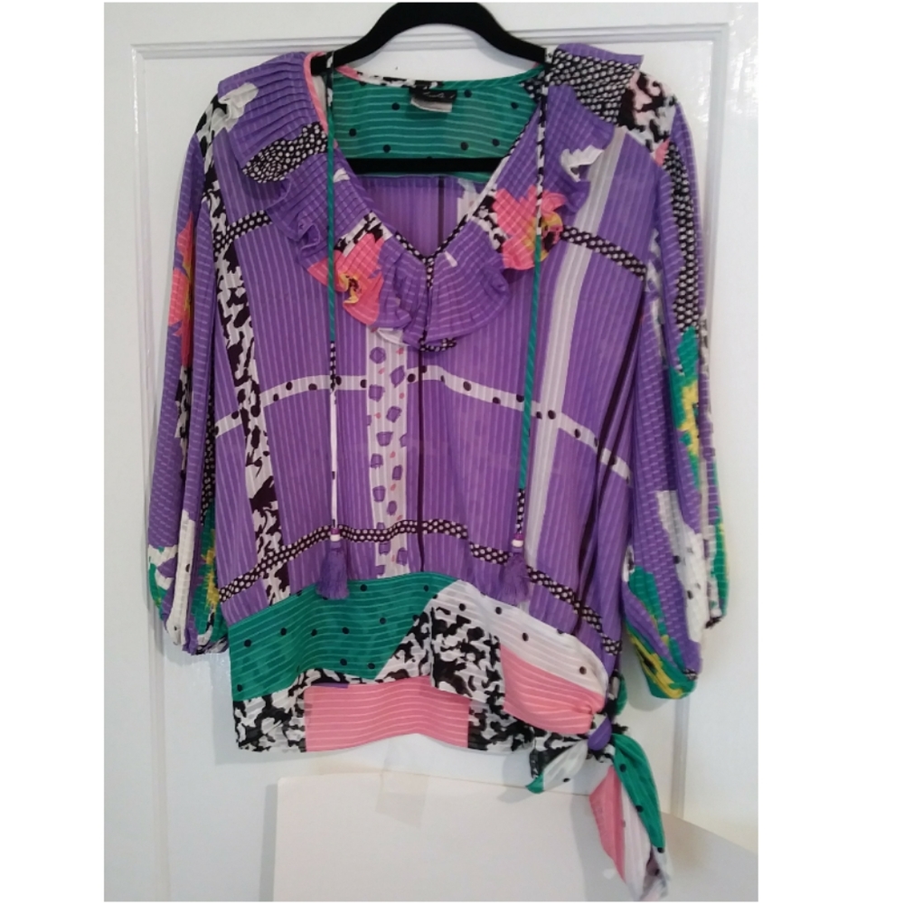 🍒3/$10 - Diane Fres Purple Print Vintage Blouse